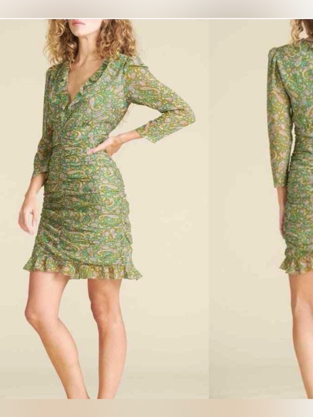 Veronica Beard Shala Ruched Paisley Ruffle Dress in Size M